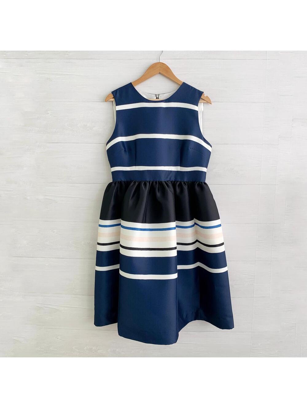 *NWT Flaw Kate Spade Holiday Stripe Dress Rich Navy Fit Flare Size 12